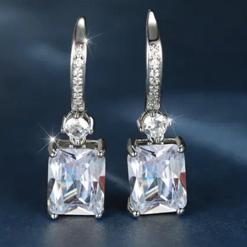 Big Engagement Wedding Jewelry Anniversary Drop Earrings - Picture 4 of 7